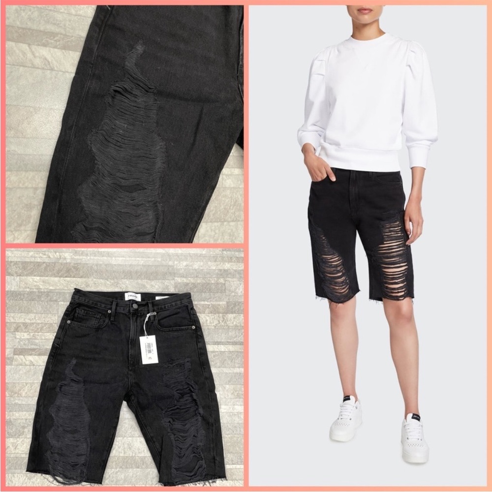 NWT Frame Denim Le Vintage Bermuda Raw Edge In Grayridge Rips Size 27